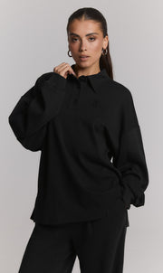 Alix ladies knitted polo black
