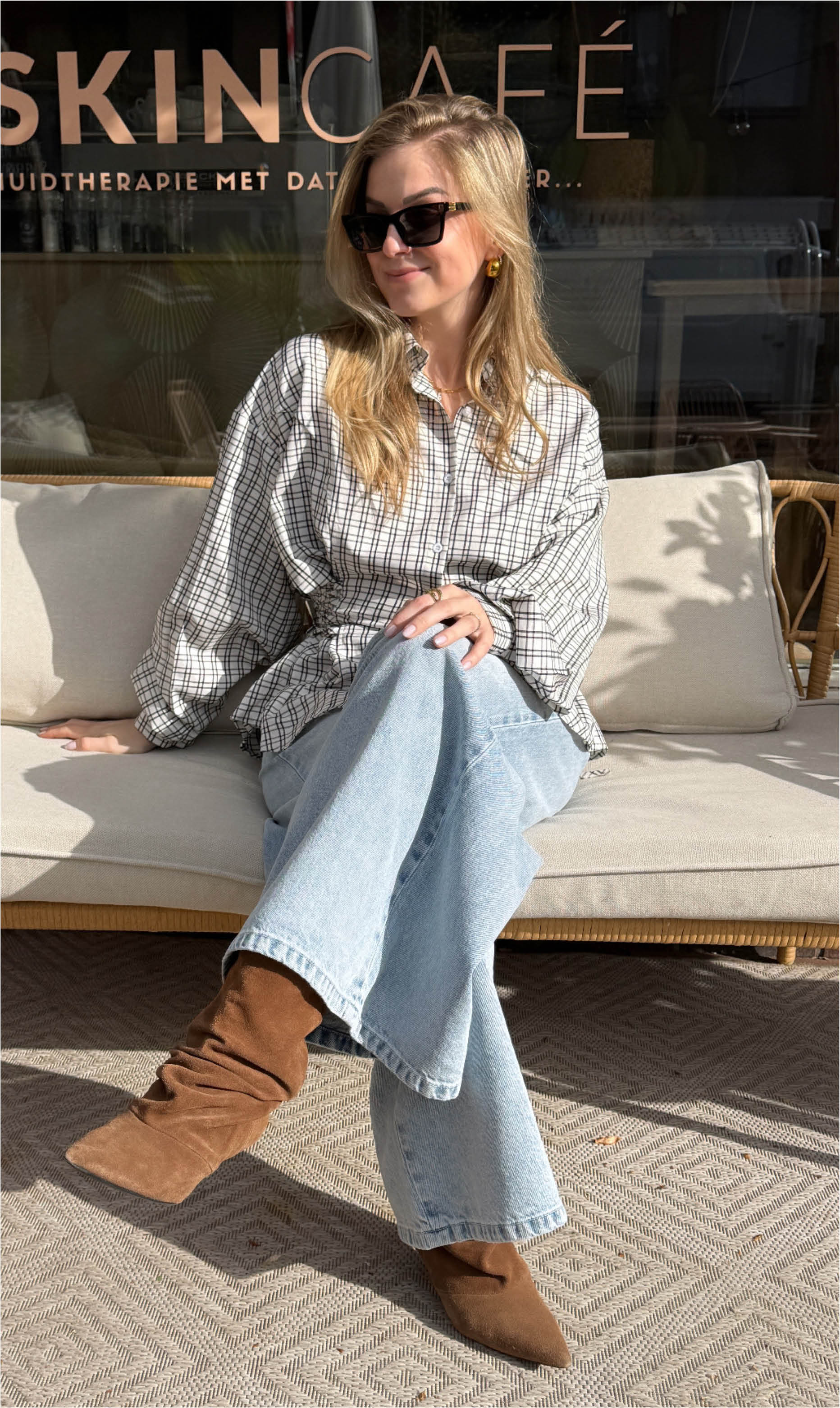 Ruit blouse Catlyn zwart / wit