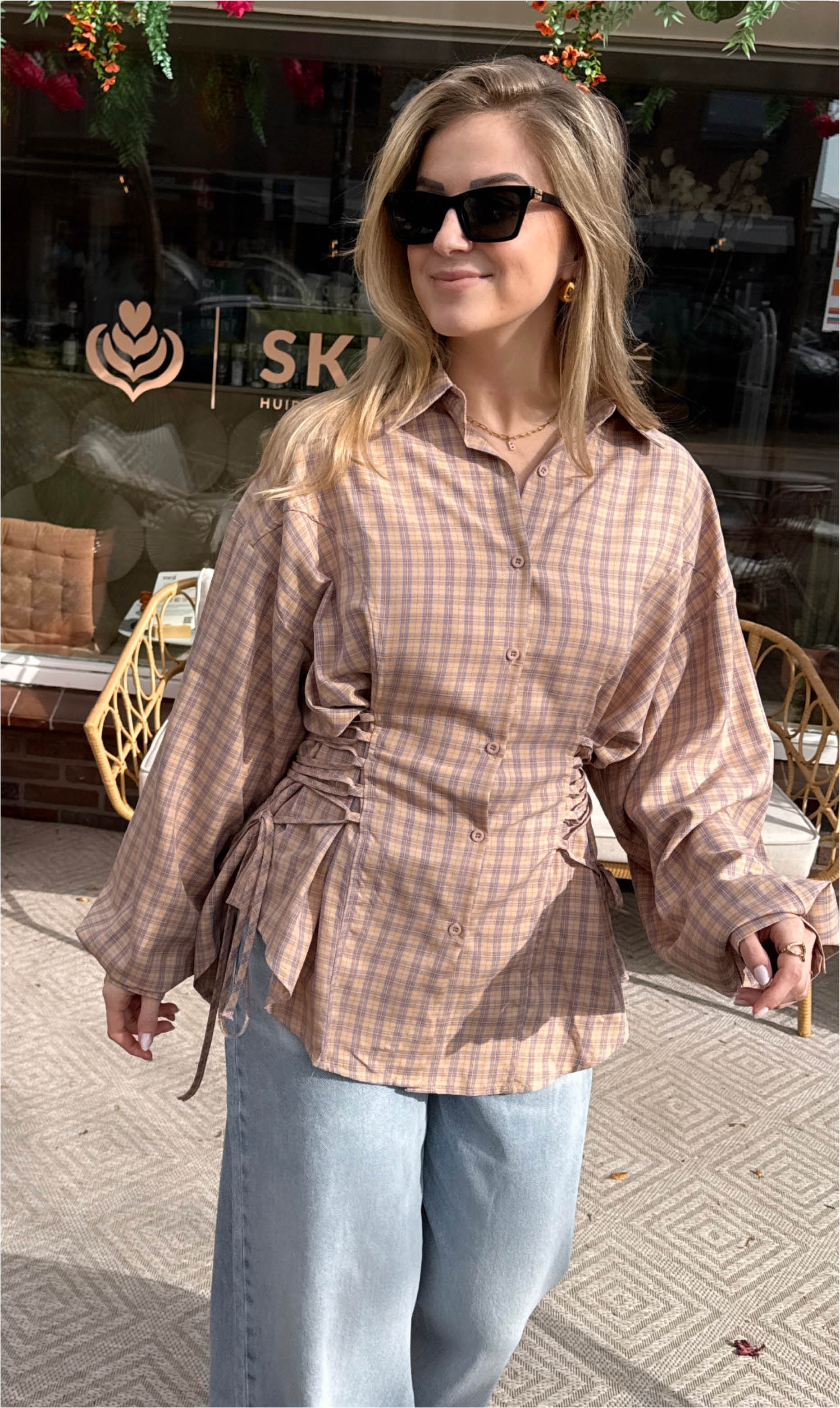 Ruit blouse Catlyn lila