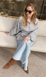 Ruit blouse Catlyn zwart / wit