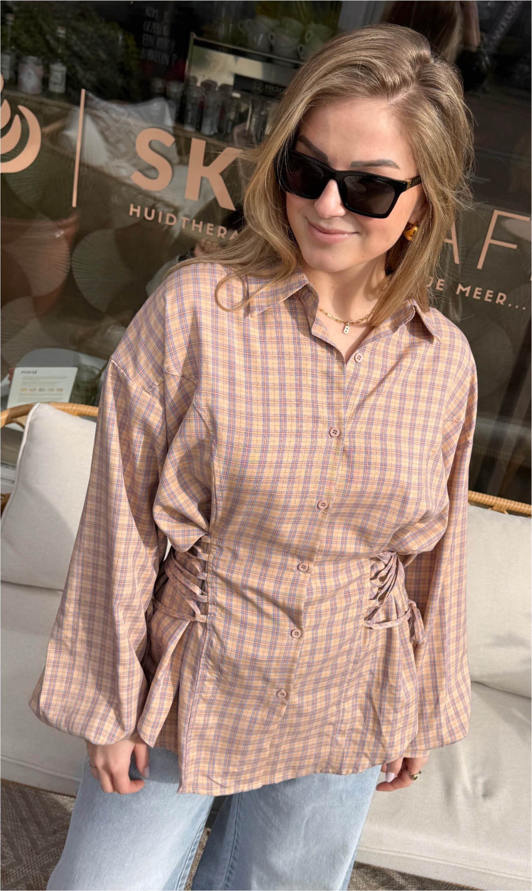 Ruit blouse Catlyn lila