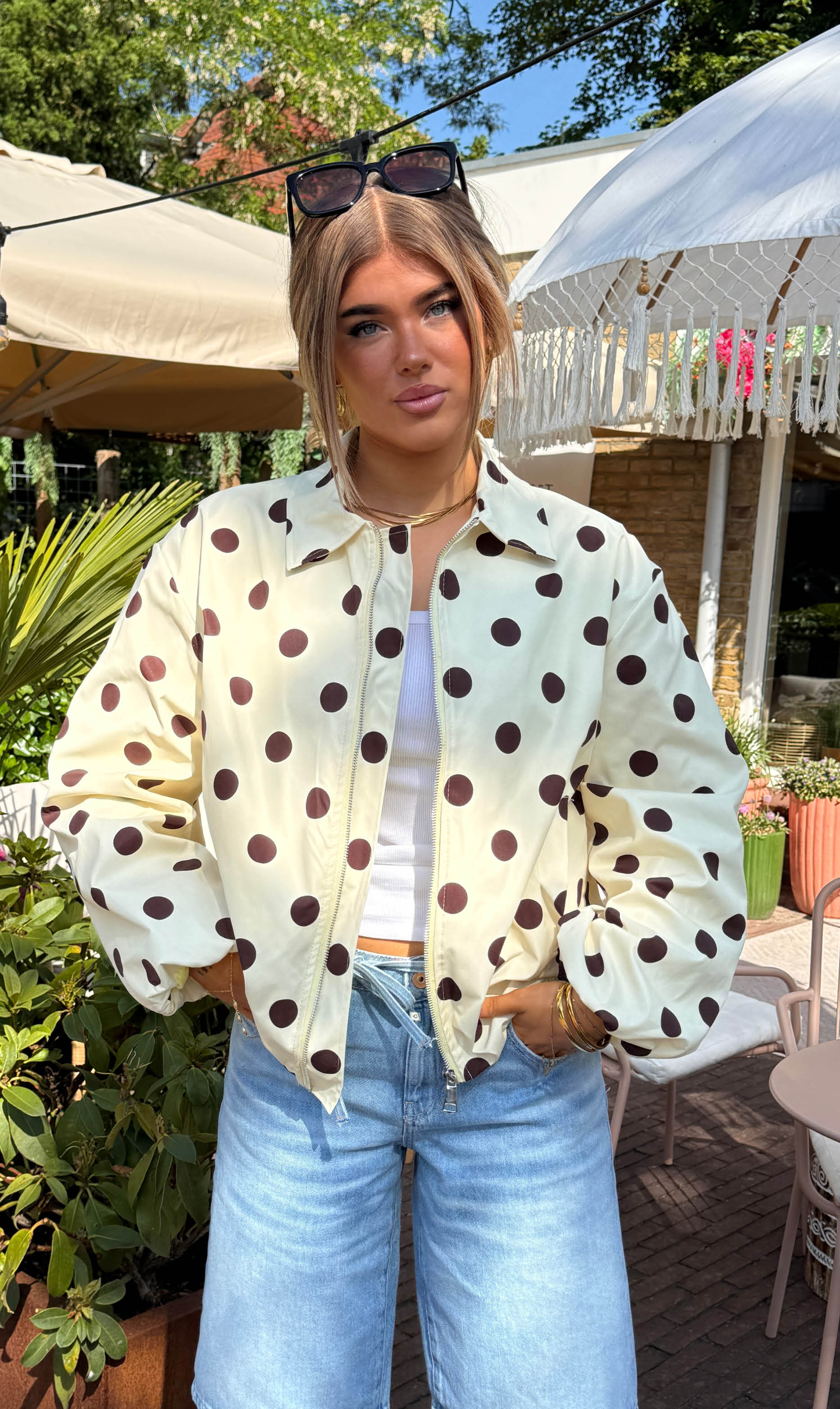 sari jacket dot geel/bruin