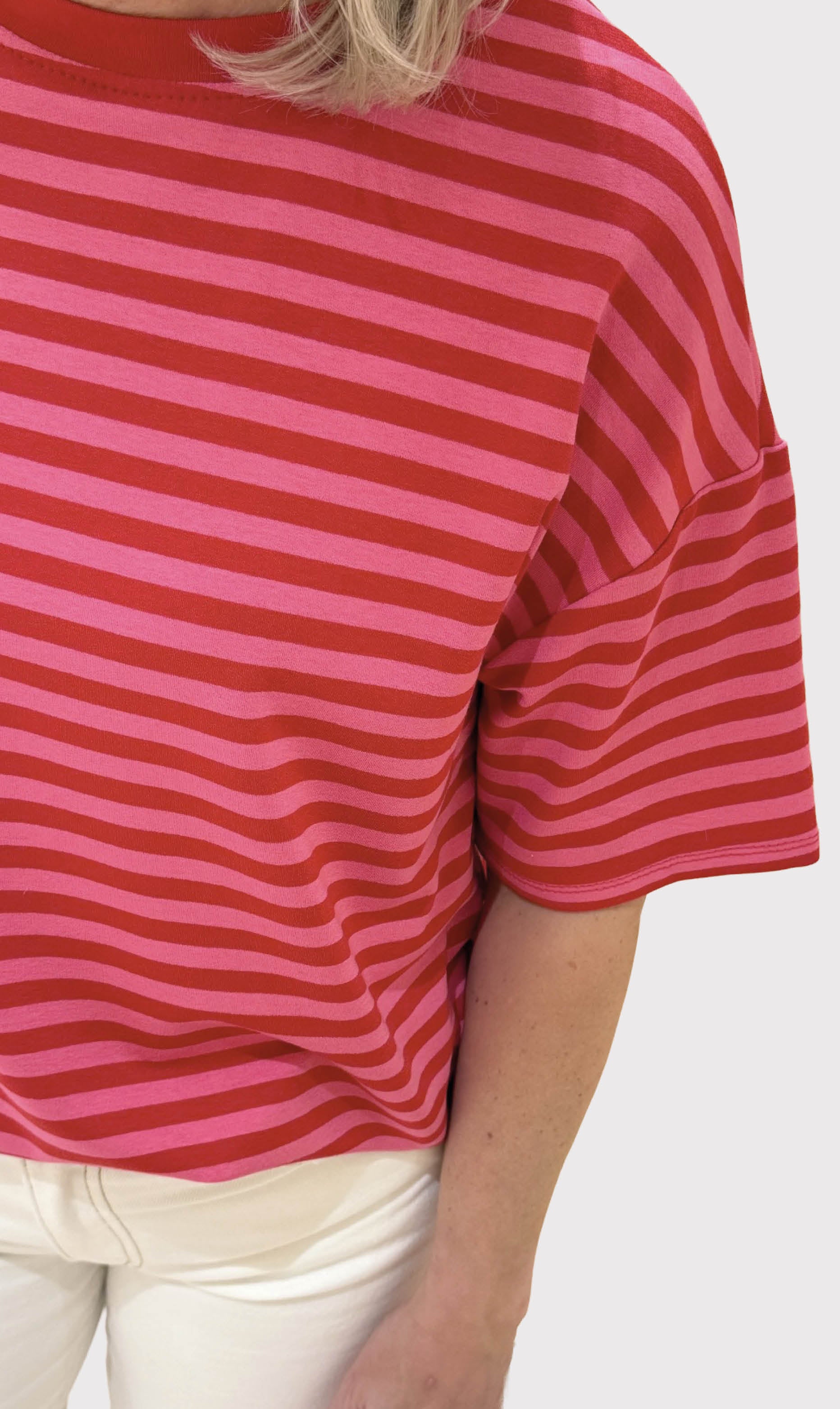 Streep shirt sylvie korte mouw rood/roze