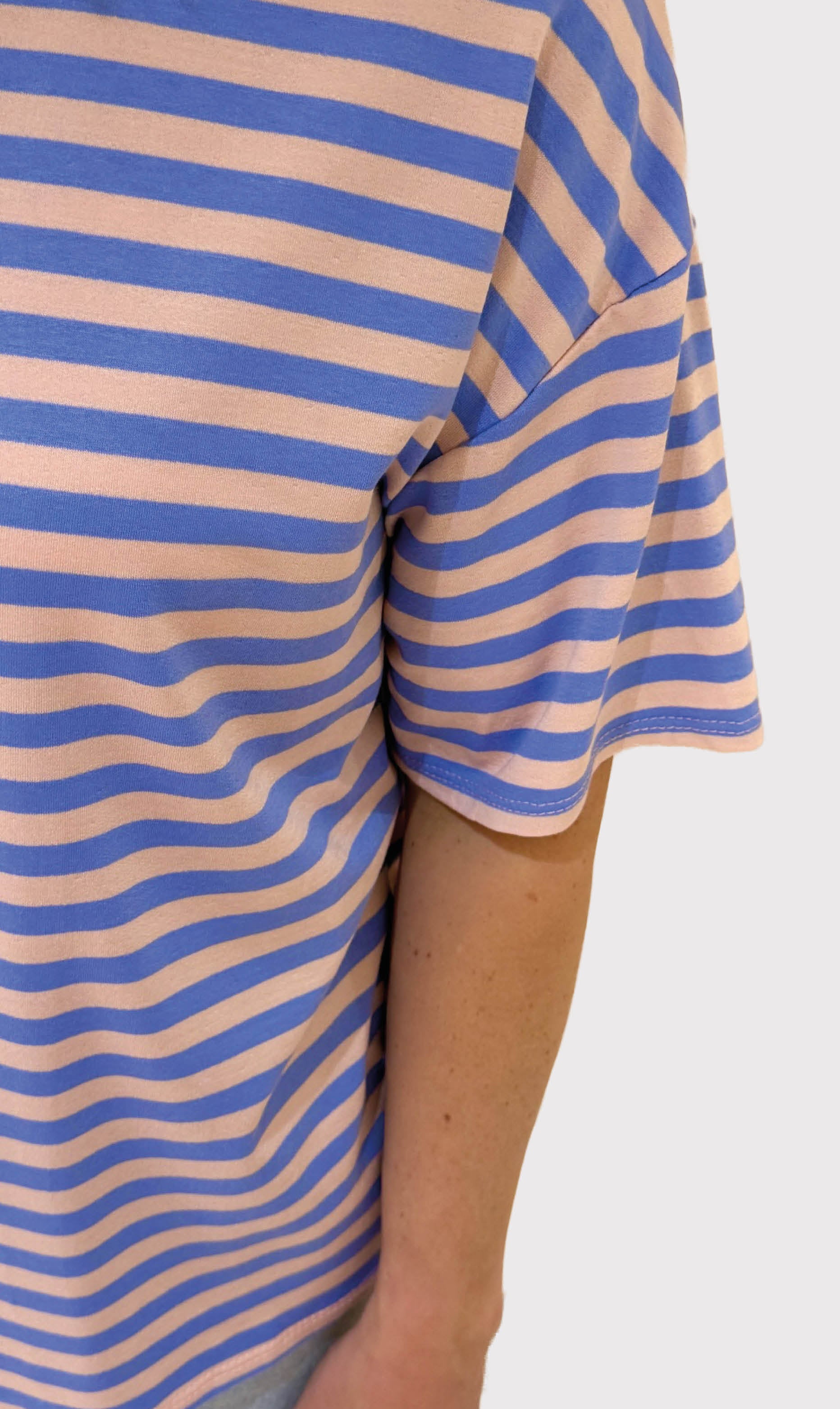 Streep shirt sylvie korte mouw roze/blauw