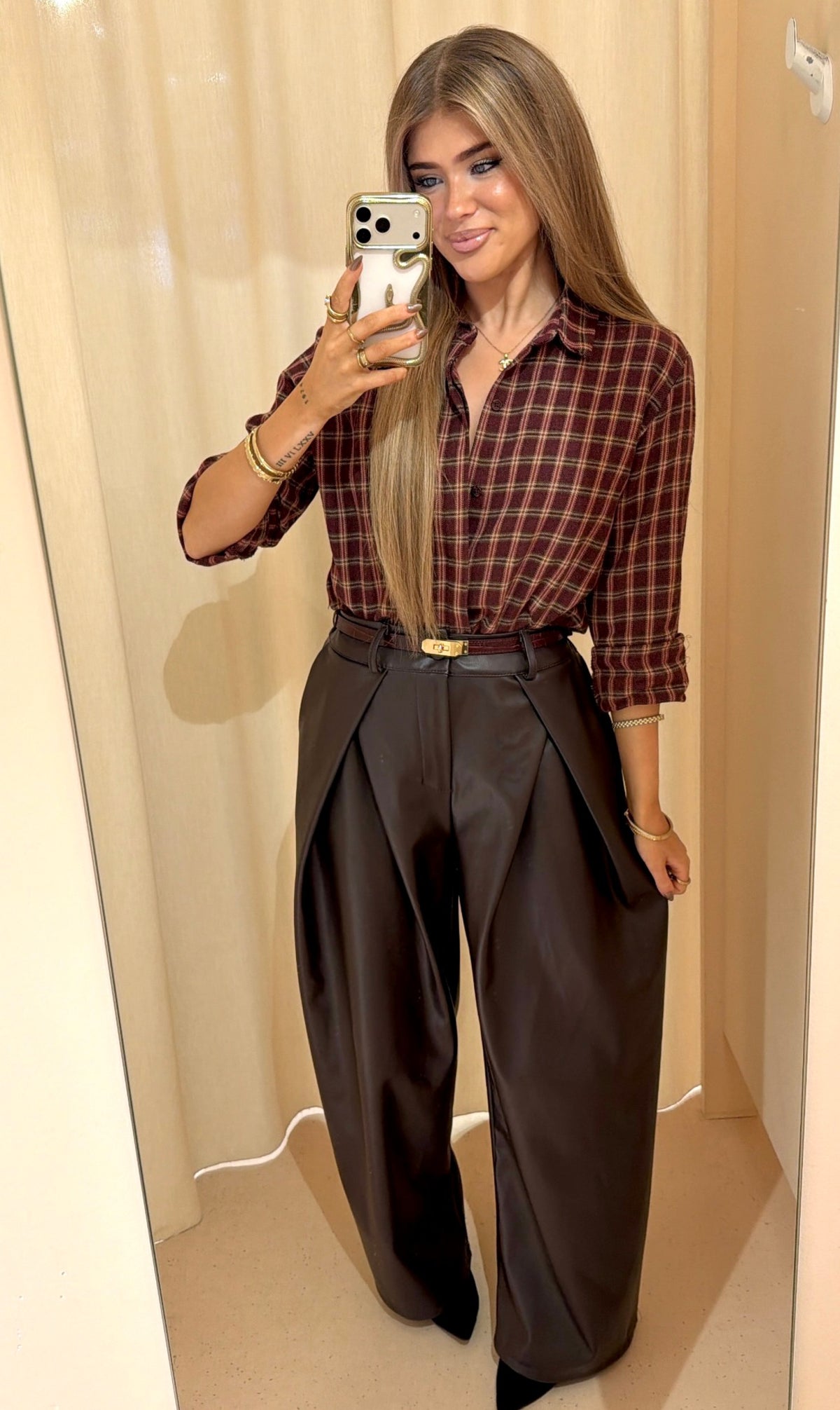 Blouse ruit Lotte bordeaux