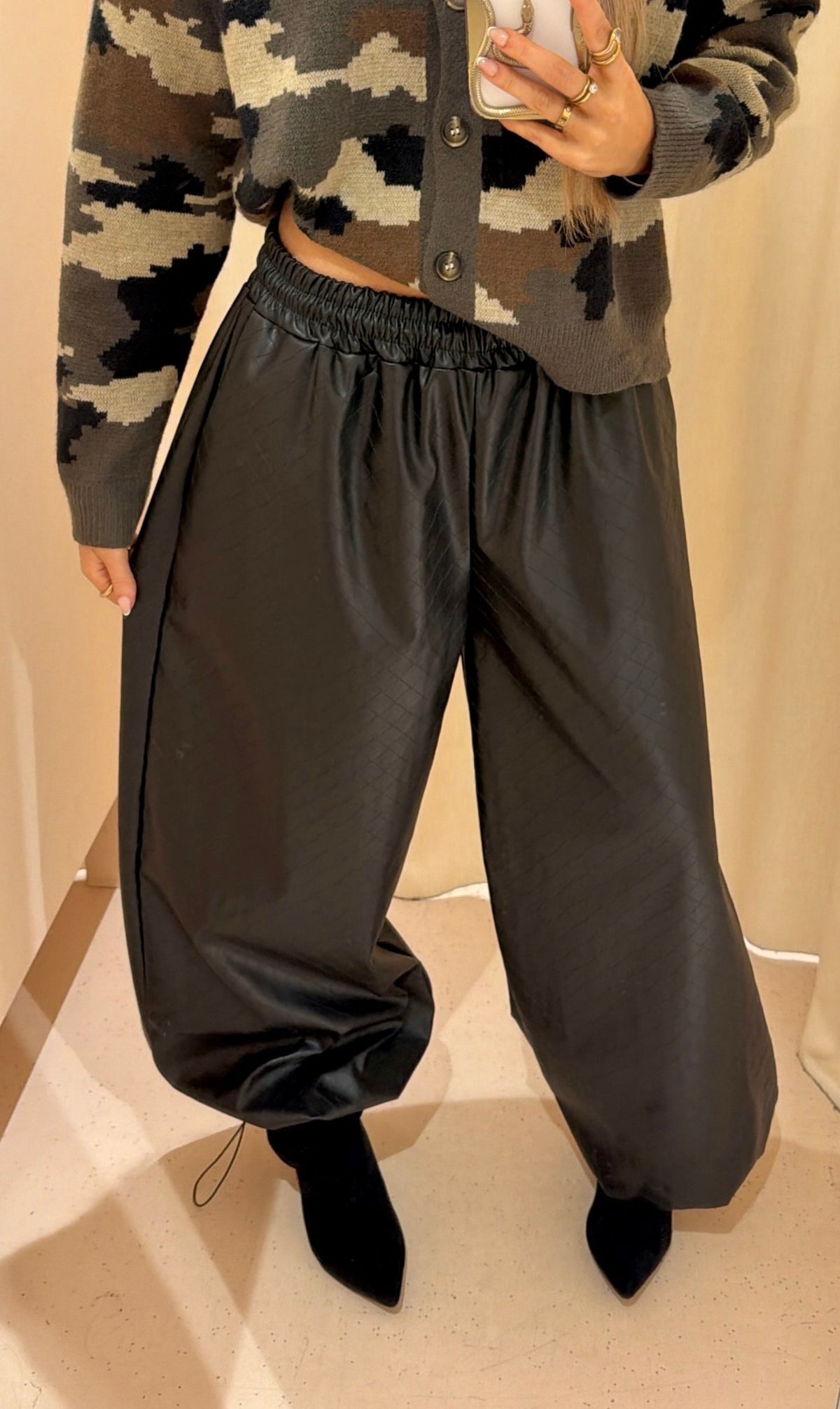 Balloon broek pu zwart