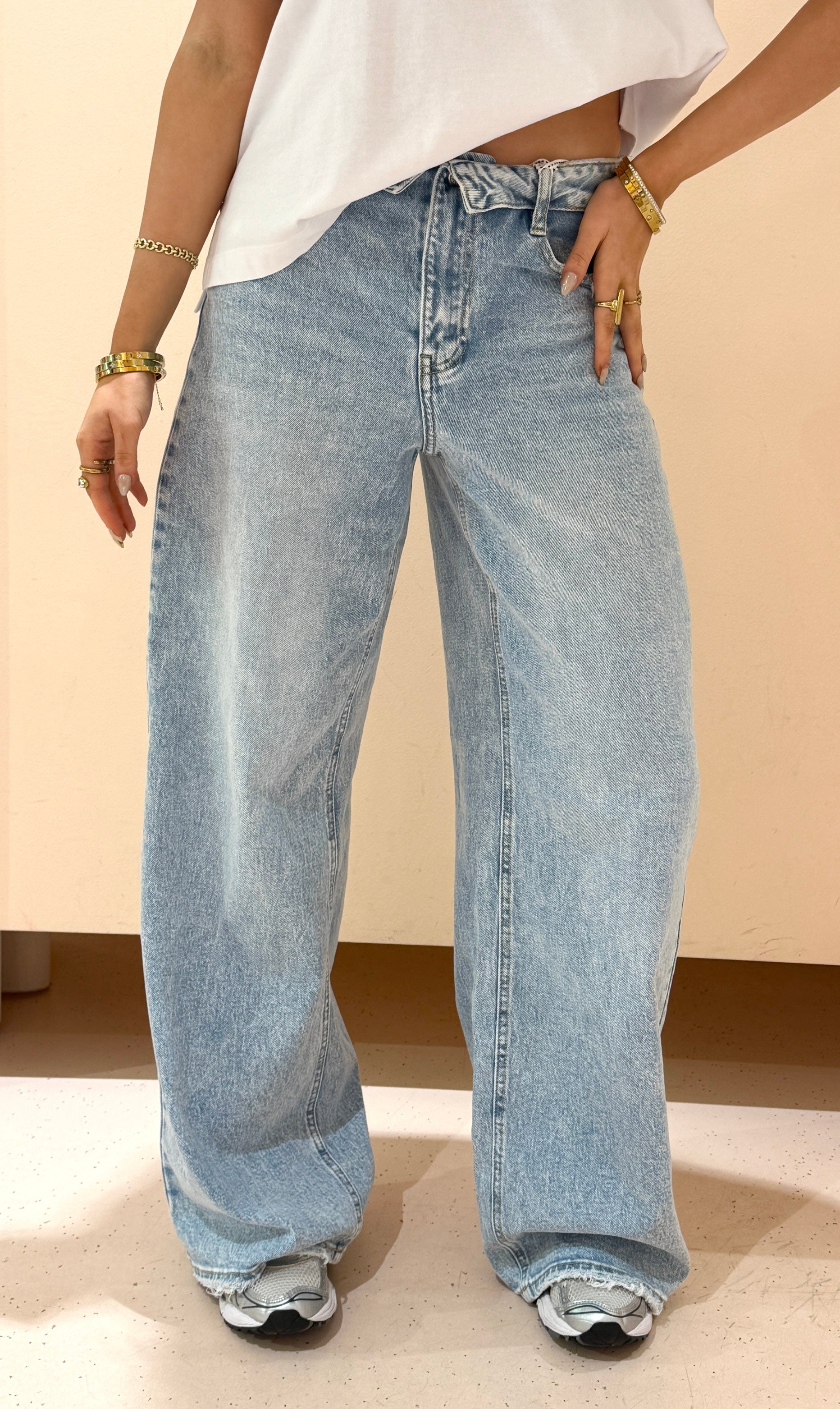 Anouk Jeans met omgeslagen taille light blue