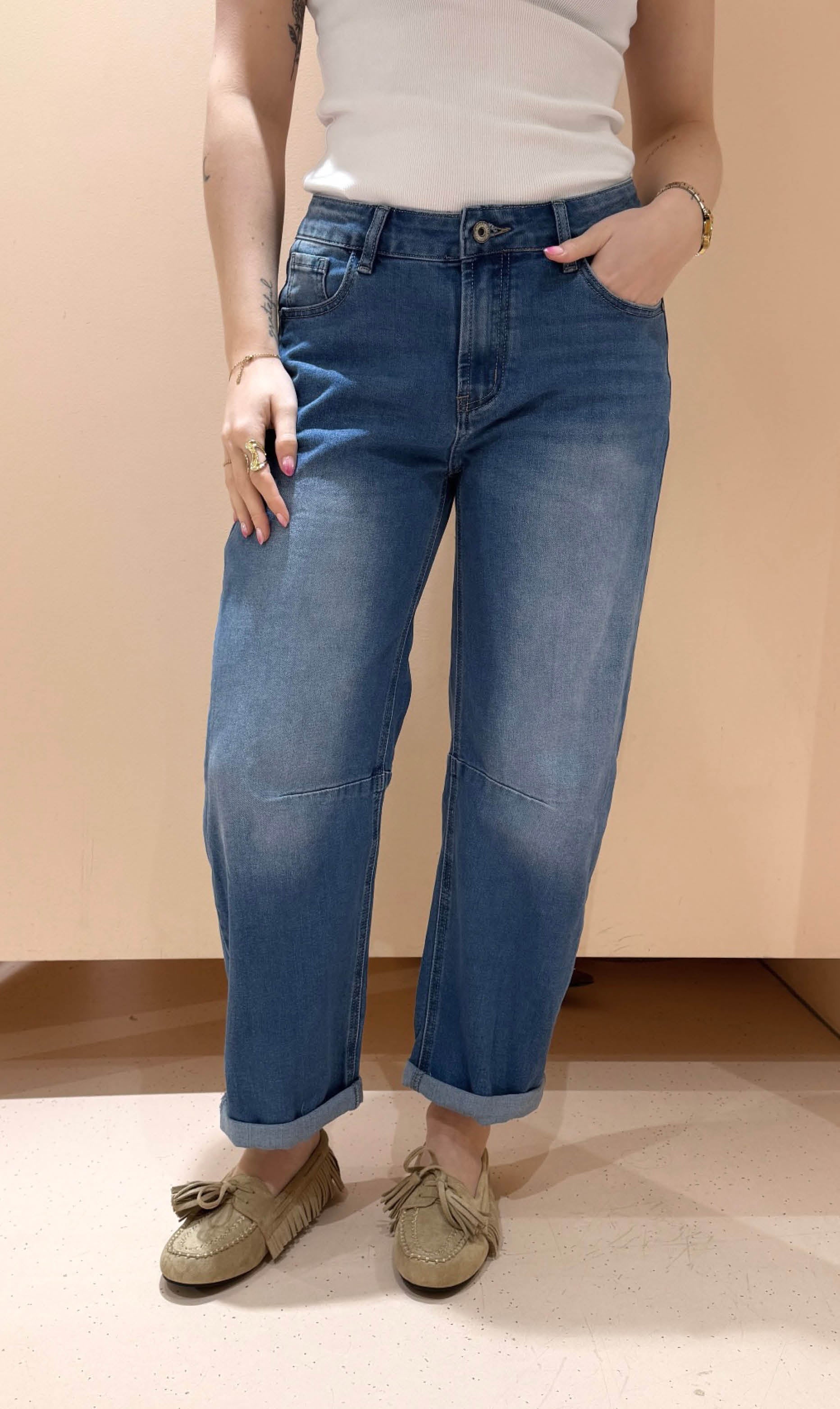 Balloon jeans stretch blauw