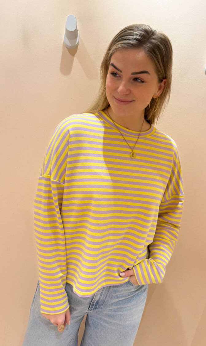 Streep top lexy lange mouw lila/geel