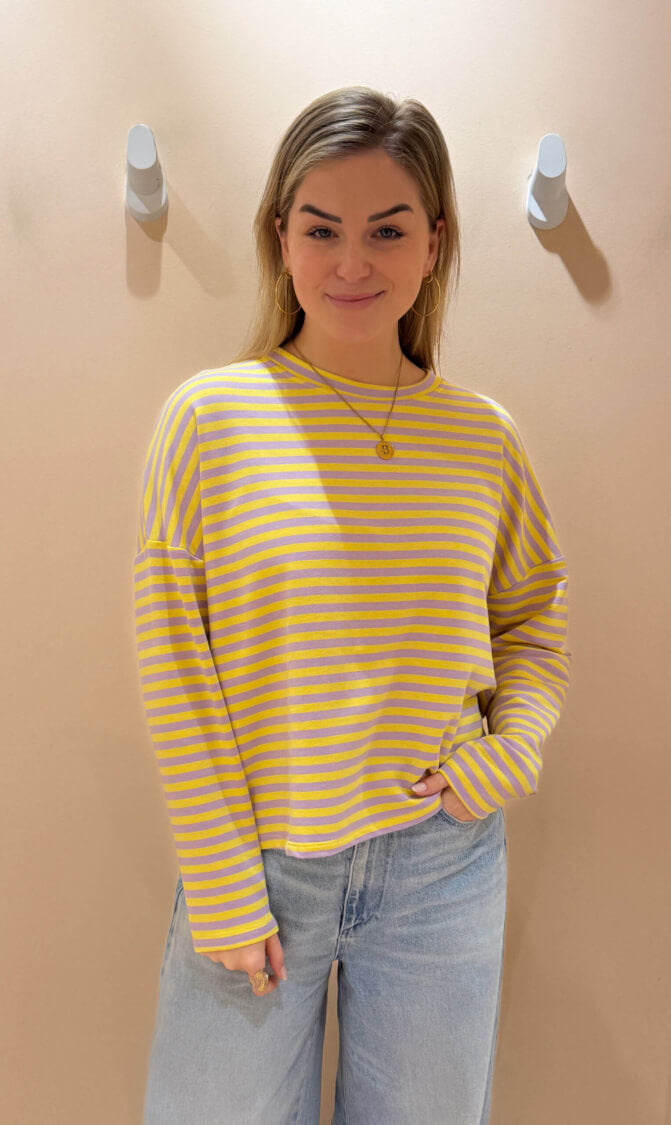 Streep top lexy lange mouw lila/geel