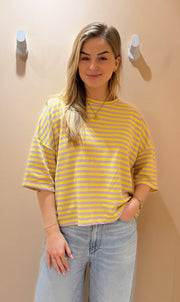 Streep top lexy korte mouw lila/geel