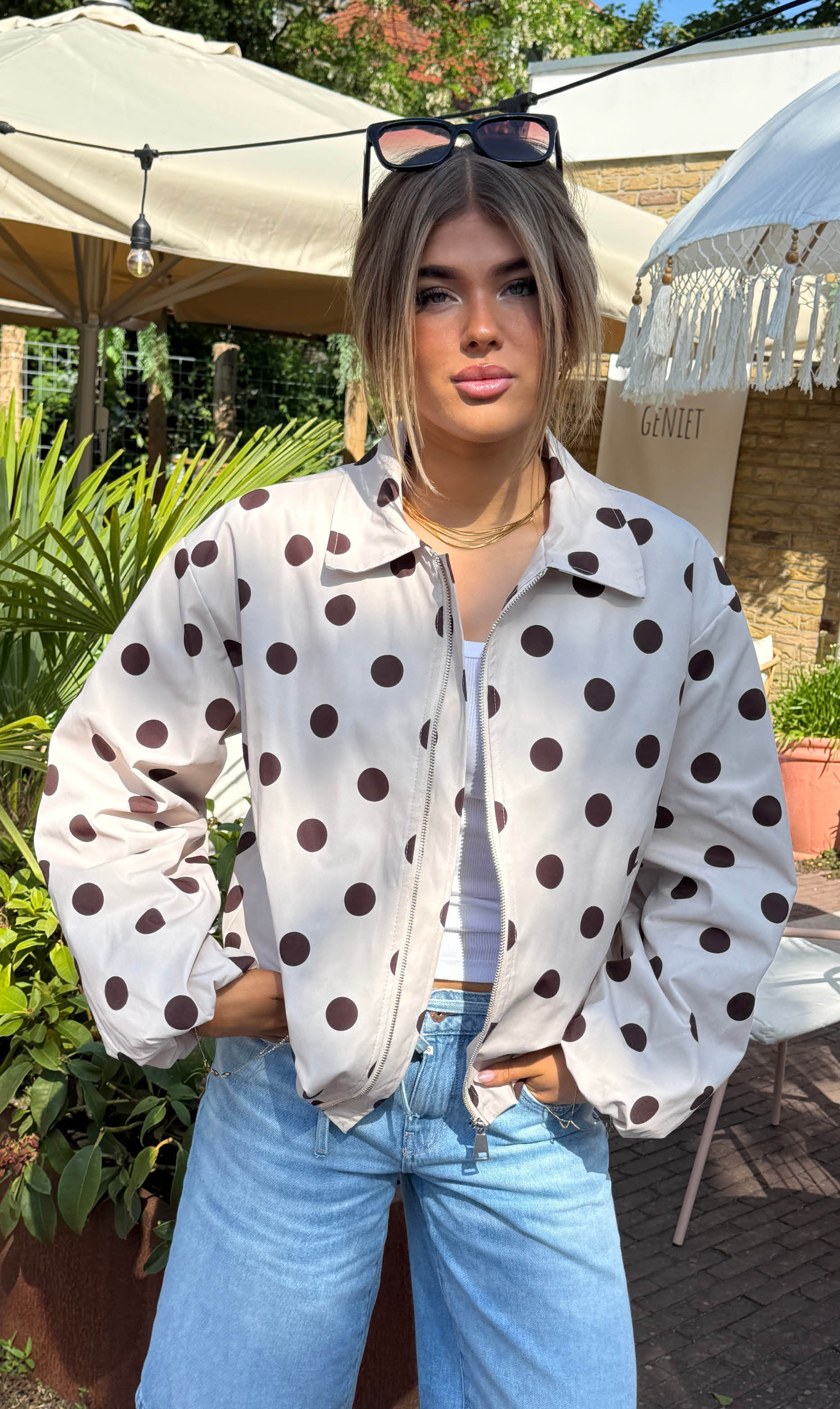 Sari jacket dot off white/bruin