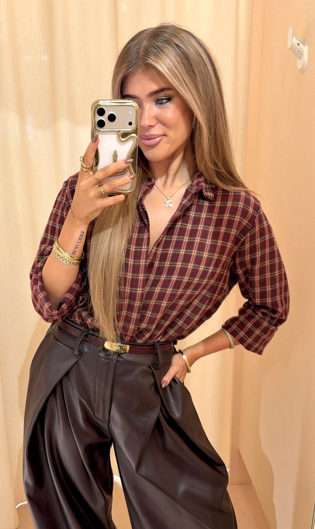 Blouse ruit Lotte bordeaux