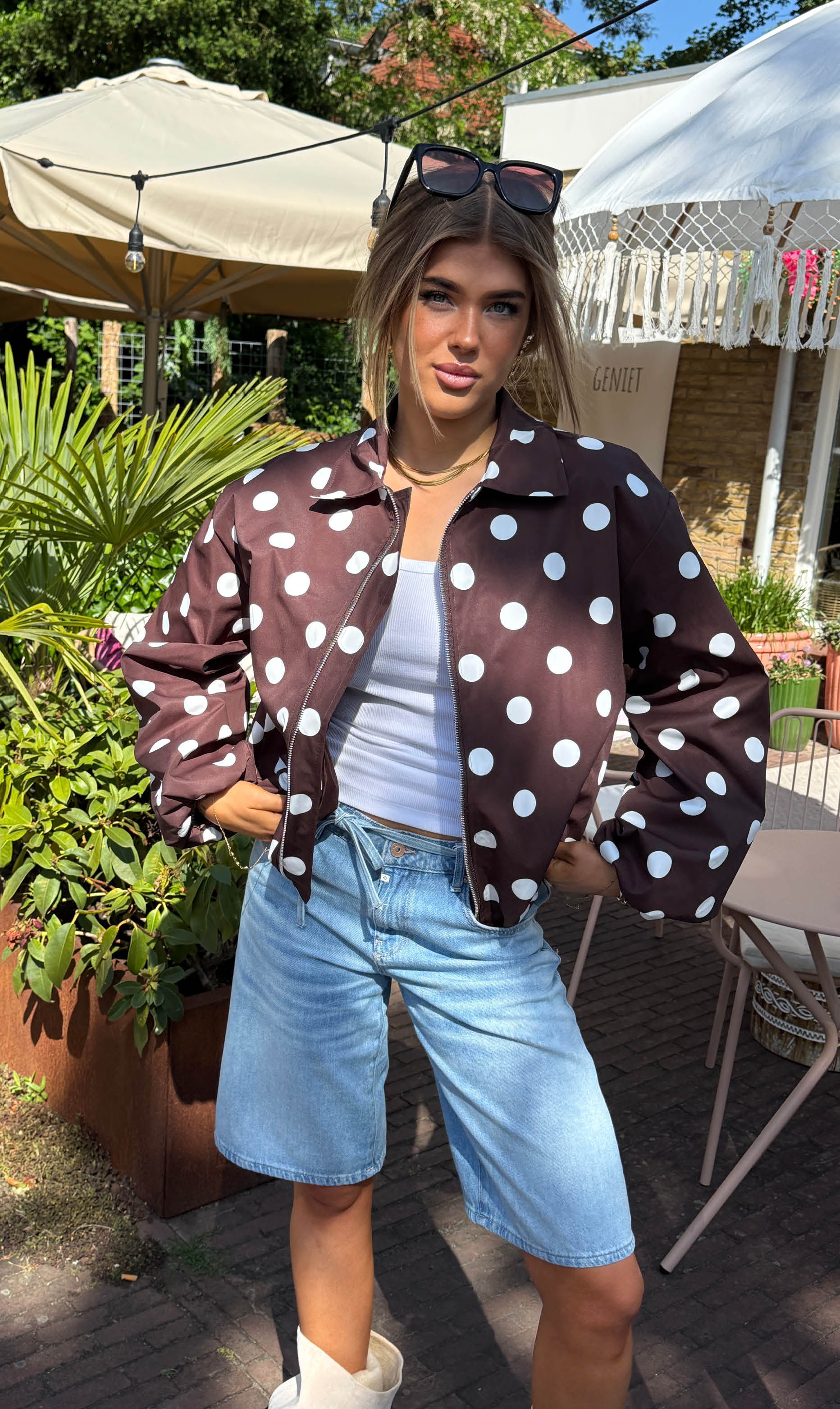 Sari jacket dot bruin/wit