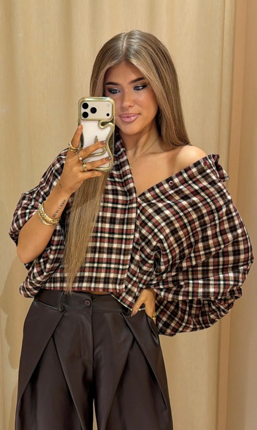 Valerie blouse ruit zwart/ bordeaux
