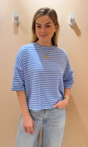 Streep top lexy korte mouw blauw