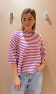 Streep top lexy korte mouw lila/roze