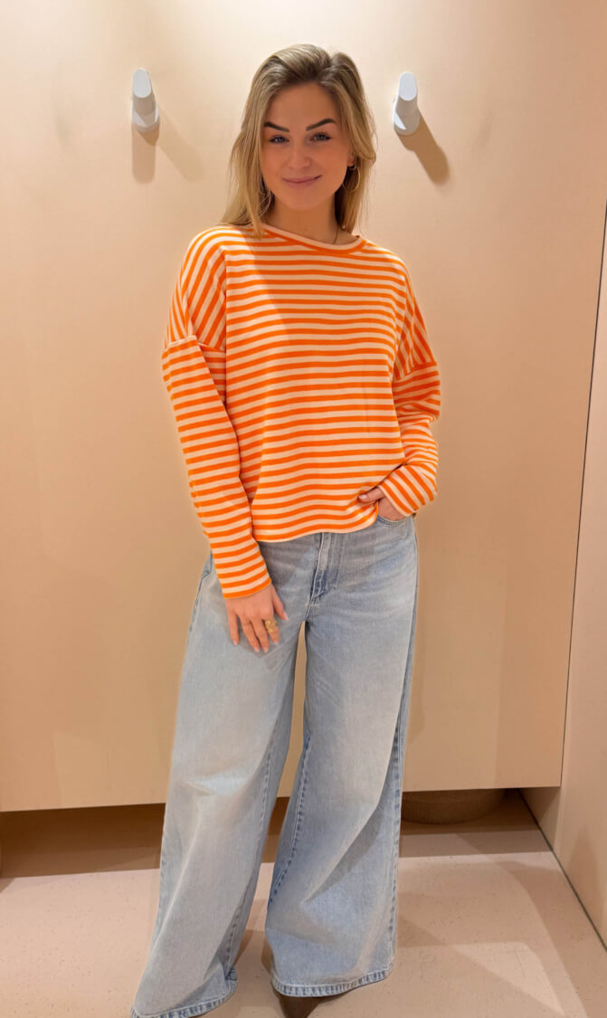 Streep top lexy lange mouw oranje