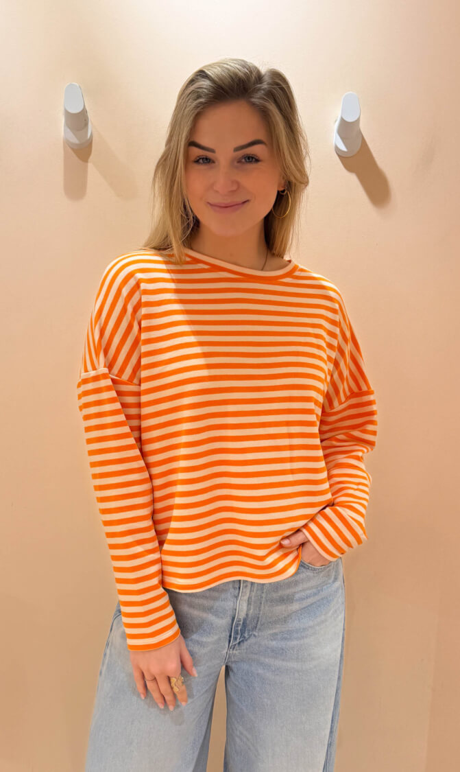 Streep top lexy lange mouw oranje