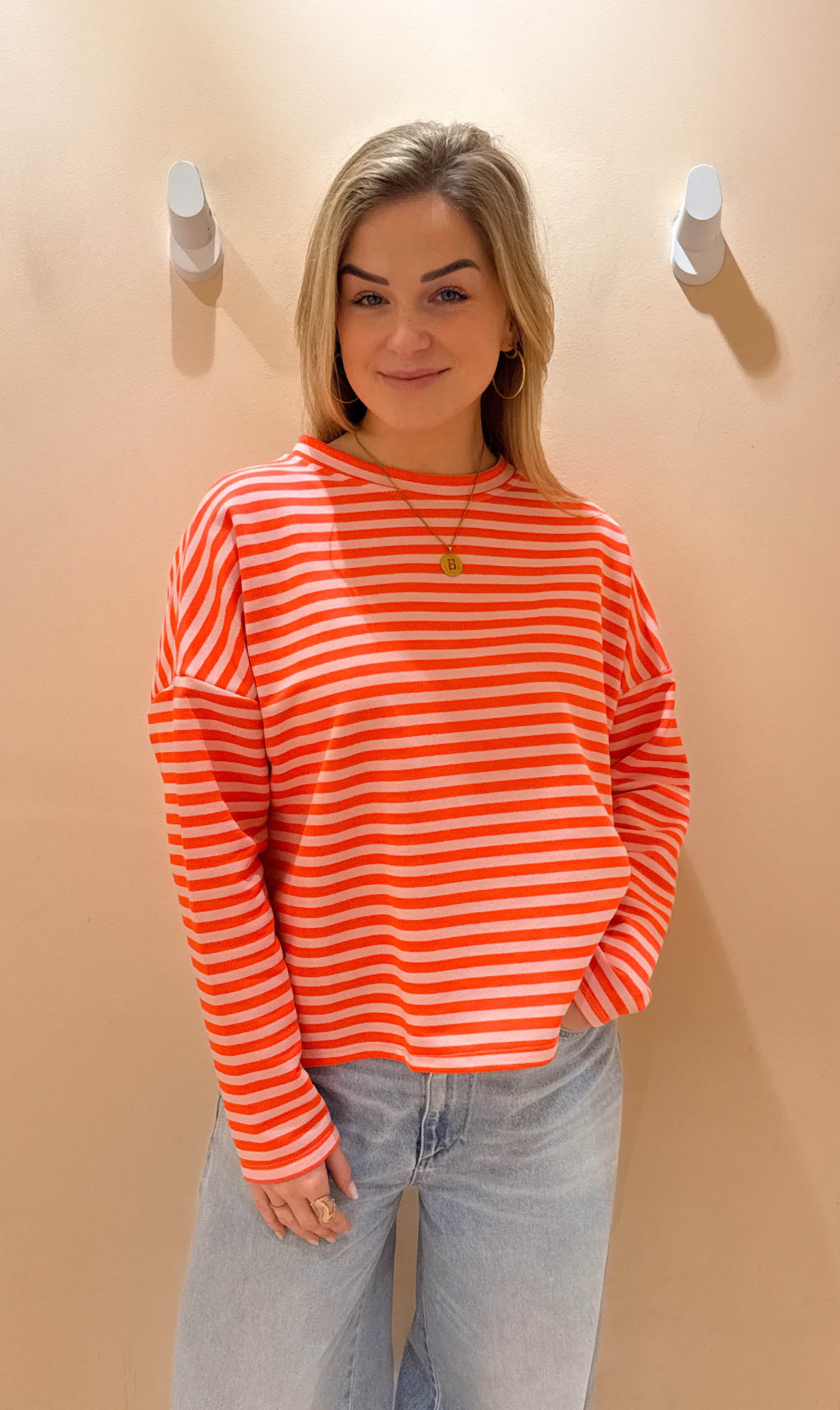 Streep top  lexy lange mouw coral