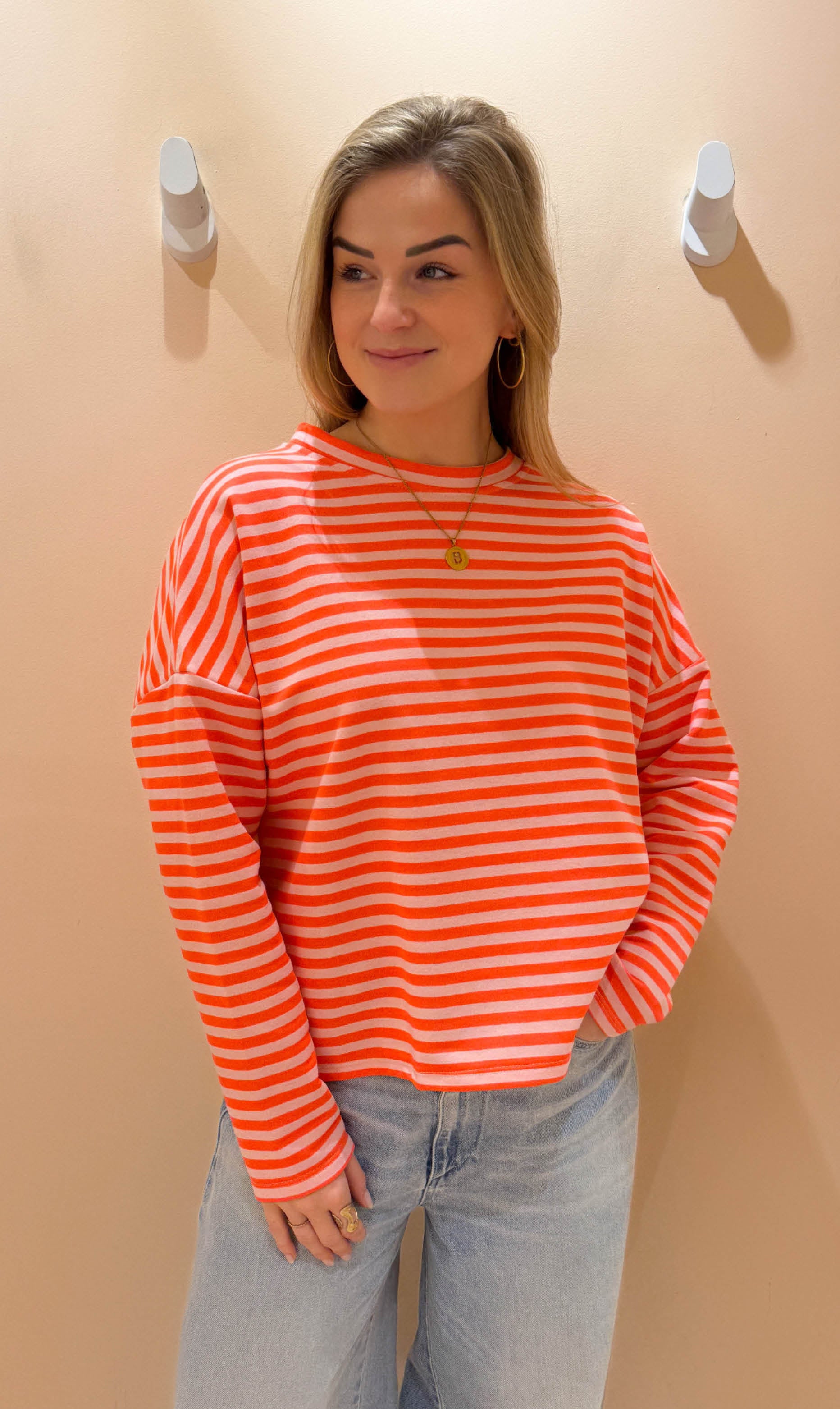 Streep top  lexy lange mouw coral