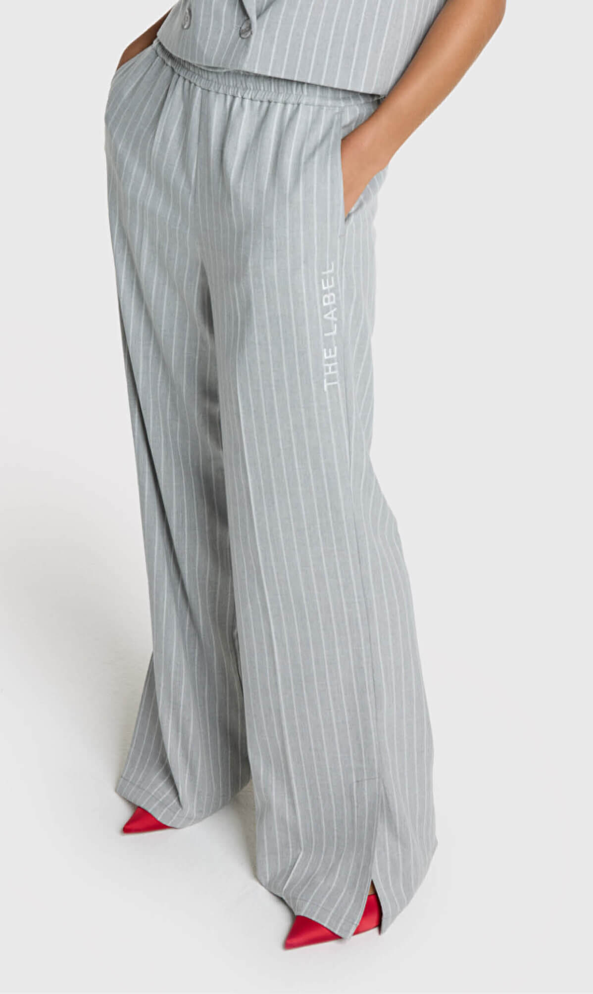 Alix the Label pinstripe pants light grey melange