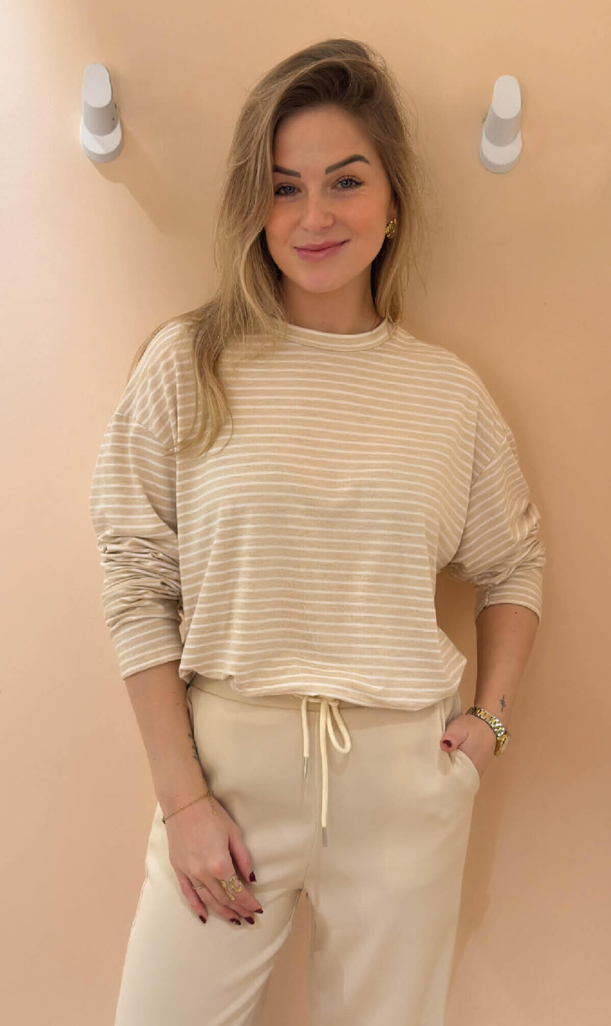Longsleeve streep renske beige